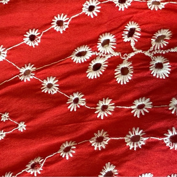 Zara red openwork embroidered ruffle blouse top S - Picture 8 of 8